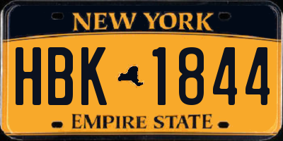 NY license plate HBK1844