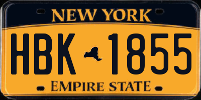 NY license plate HBK1855