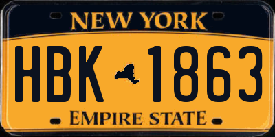 NY license plate HBK1863