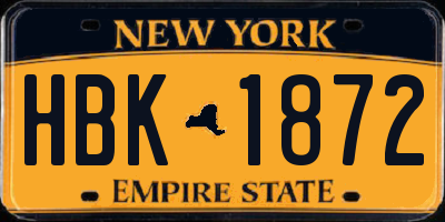 NY license plate HBK1872