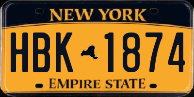 NY license plate HBK1874