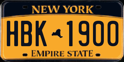 NY license plate HBK1900