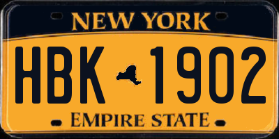 NY license plate HBK1902