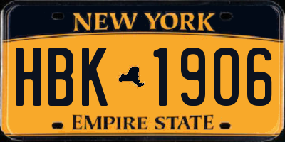 NY license plate HBK1906