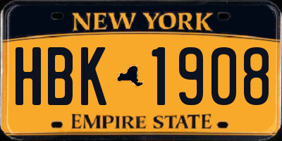 NY license plate HBK1908