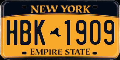 NY license plate HBK1909