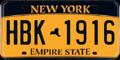 NY license plate HBK1916