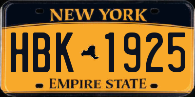NY license plate HBK1925