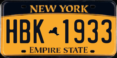 NY license plate HBK1933