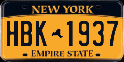 NY license plate HBK1937