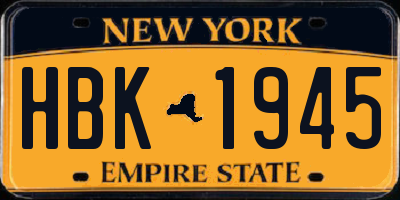NY license plate HBK1945