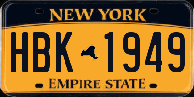 NY license plate HBK1949