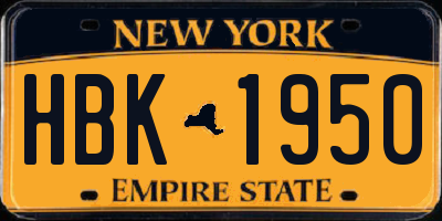 NY license plate HBK1950