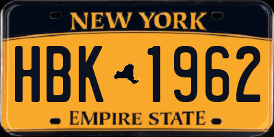 NY license plate HBK1962
