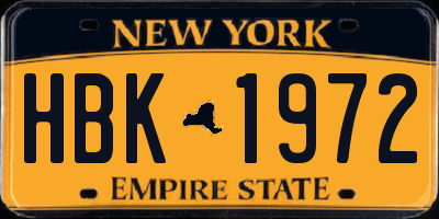 NY license plate HBK1972