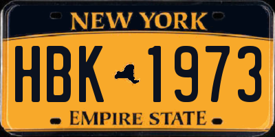 NY license plate HBK1973