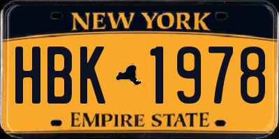 NY license plate HBK1978