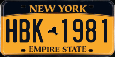 NY license plate HBK1981