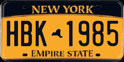 NY license plate HBK1985