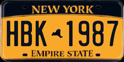 NY license plate HBK1987