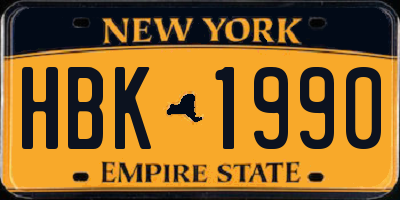 NY license plate HBK1990
