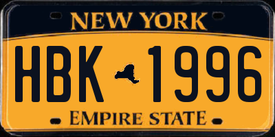 NY license plate HBK1996
