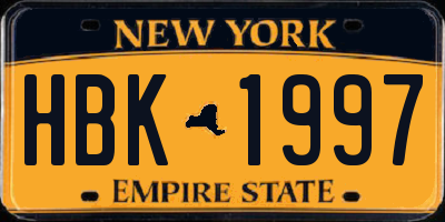NY license plate HBK1997