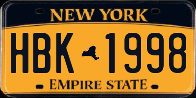 NY license plate HBK1998