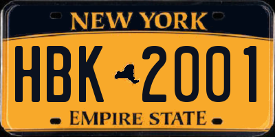 NY license plate HBK2001