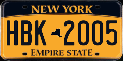 NY license plate HBK2005