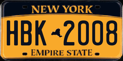 NY license plate HBK2008
