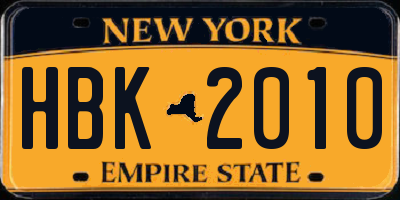 NY license plate HBK2010