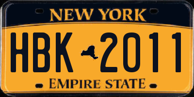 NY license plate HBK2011