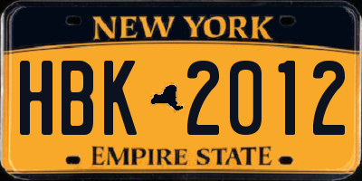 NY license plate HBK2012