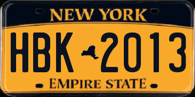 NY license plate HBK2013