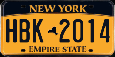 NY license plate HBK2014