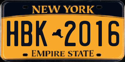 NY license plate HBK2016