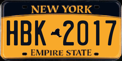 NY license plate HBK2017