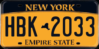 NY license plate HBK2033