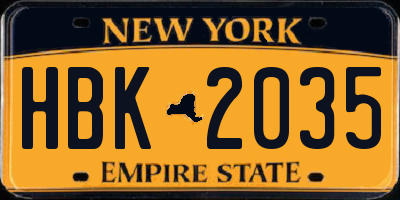 NY license plate HBK2035