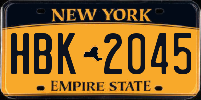 NY license plate HBK2045