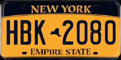 NY license plate HBK2080