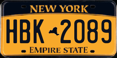 NY license plate HBK2089