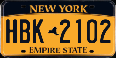 NY license plate HBK2102
