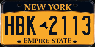 NY license plate HBK2113