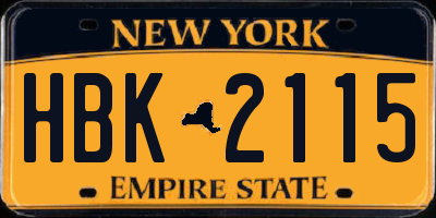 NY license plate HBK2115