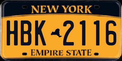 NY license plate HBK2116