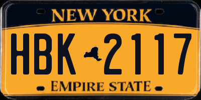 NY license plate HBK2117