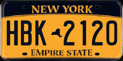 NY license plate HBK2120