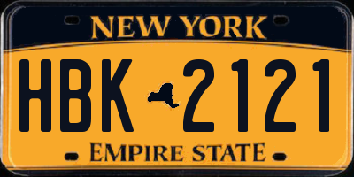 NY license plate HBK2121